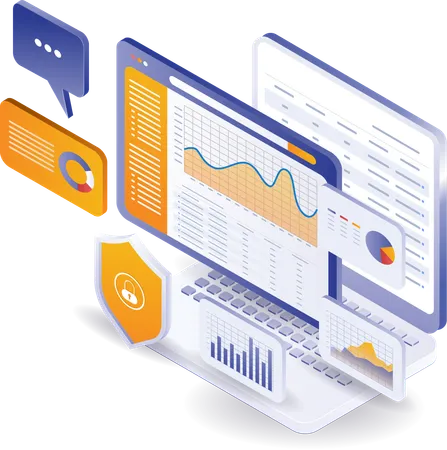 Management reviewing business data analysis  Illustration