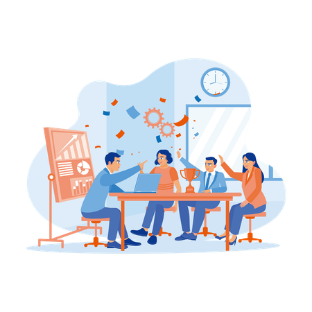 Manager And Work Team Sit Together In Meeting Room  Illustration