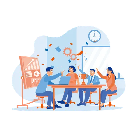 Manager And Work Team Sit Together In Meeting Room  Illustration