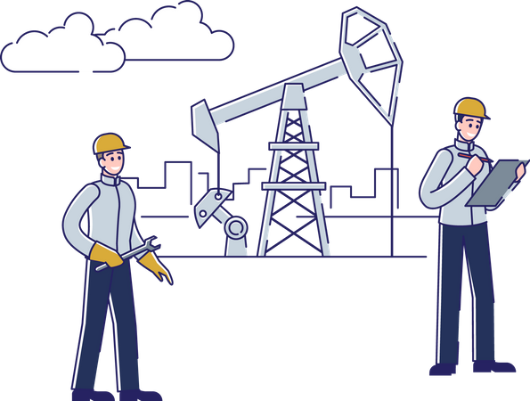 Manager And Worker Check And Service Of Work Oil And Rig Plant  イラスト