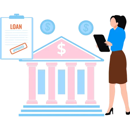 A Girl Is Looking At The Loan Approval Document Illustration