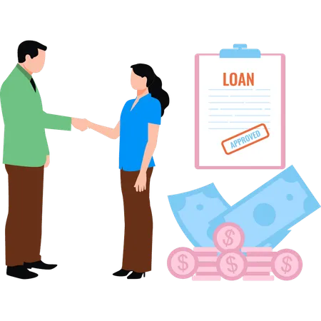 A Boy Is Approving A Loan To A Girl Illustration