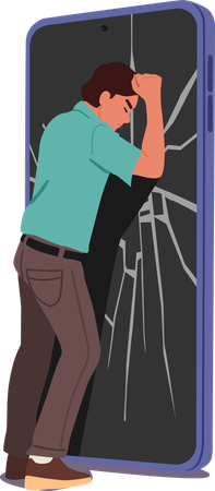 Manager cartoon character feeling stress due to phone breakdown and loosing important information Illustration