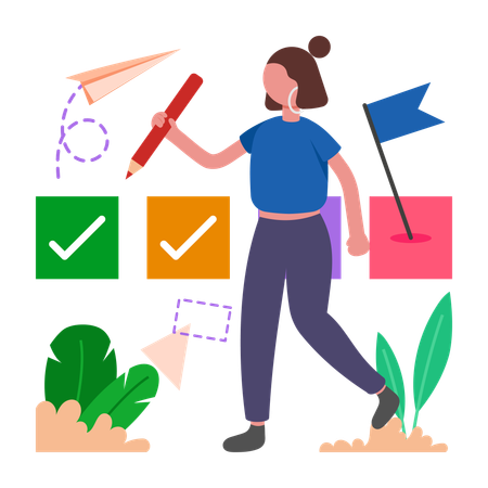 Businesswoman working on Project Tracking  Illustration