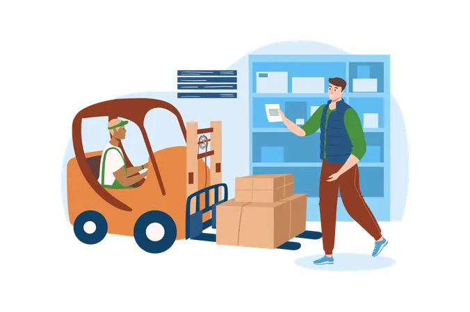 Manager checks the parcels brought by the courier to the warehouse  Illustration