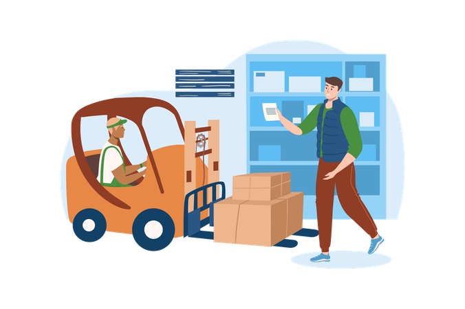 Manager checks the parcels brought by the courier to the warehouse  Illustration
