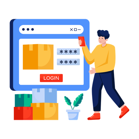 Manager doing Web login for stock management  Illustration
