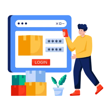 Manager doing Web login for stock management  Illustration
