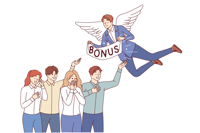 Manager giving bonus to happy employees  Illustration