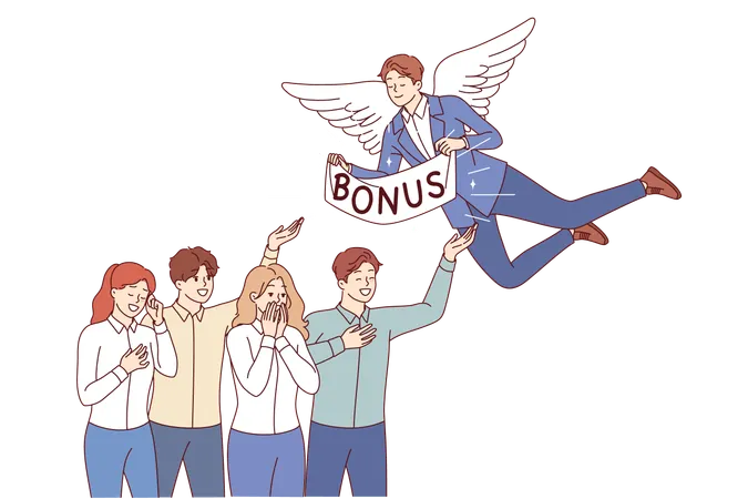 Manager giving bonus to happy employees  Illustration