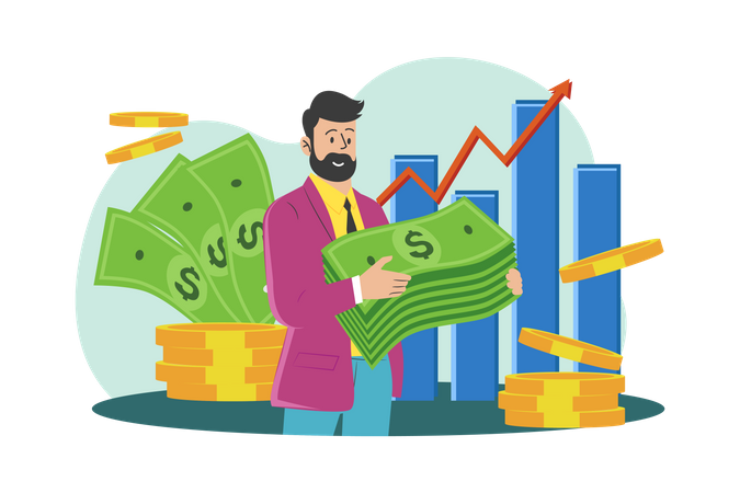 Manager hält geliehenes Geld  Illustration