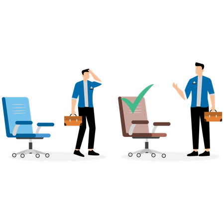 Manager hand helping employee to select office chair for work  Illustration