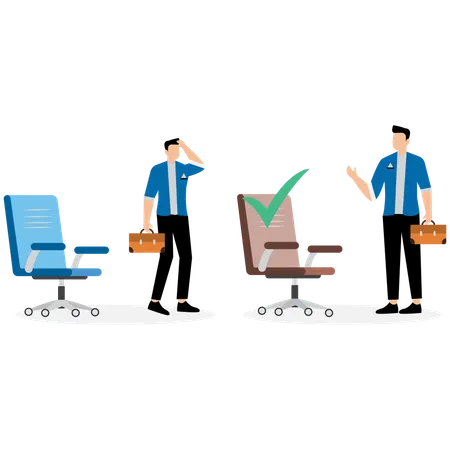 Manager hand helping employee to select office chair for work  Illustration