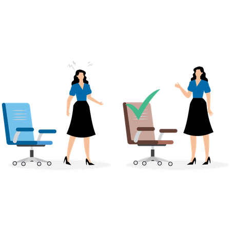 Manager hand helping employee to select office chair for work  Illustration