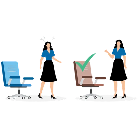 Manager hand helping employee to select office chair for work  Illustration