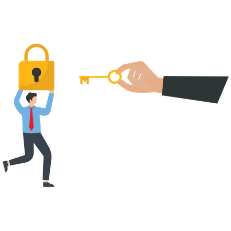 Manager helping Businessman unlock a key  Illustration