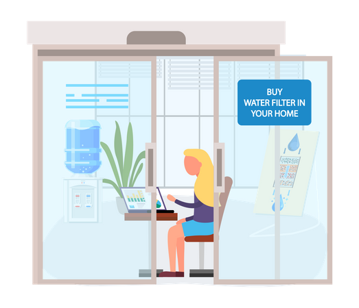 Manager in office take orders from customers for delivery of clean water  Illustration