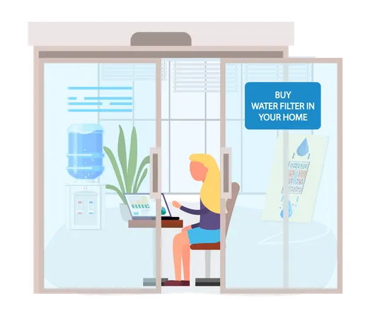 Manager in office take orders from customers for delivery of clean water  Illustration