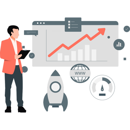 Manager investigating business graph for new product  Illustration