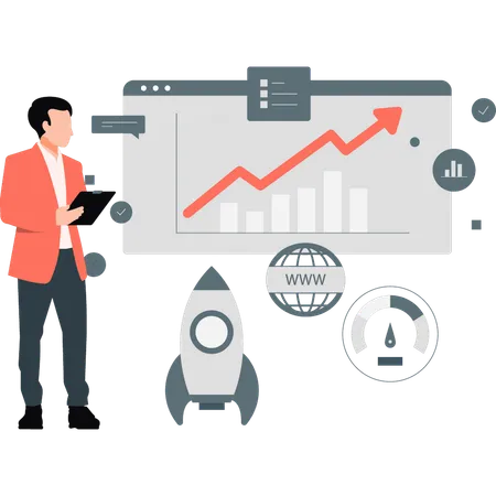 Manager investigating business graph for new product  Illustration