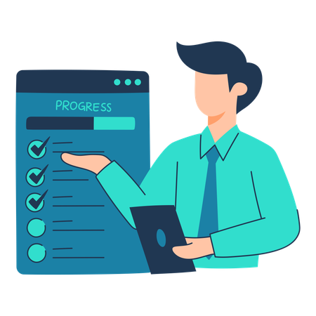 Manager is approving all completed tasks on list  イラスト