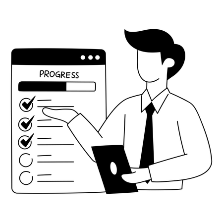 Manager is approving all completed tasks on list  イラスト