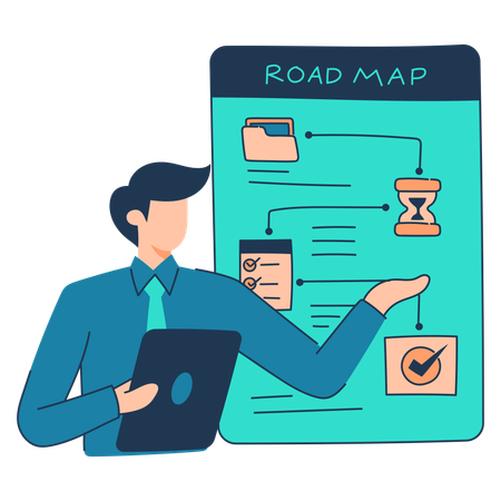 Manager is designing road map to reach business target  Illustration