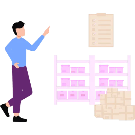 The Boy Is Pointing At The Storage Boxes Illustration