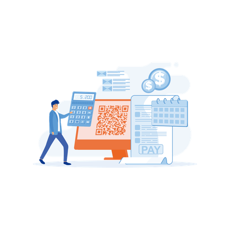 Manager is paying salary online  Illustration
