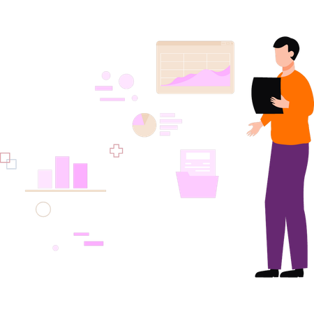 Manager is viewing market data report  Illustration