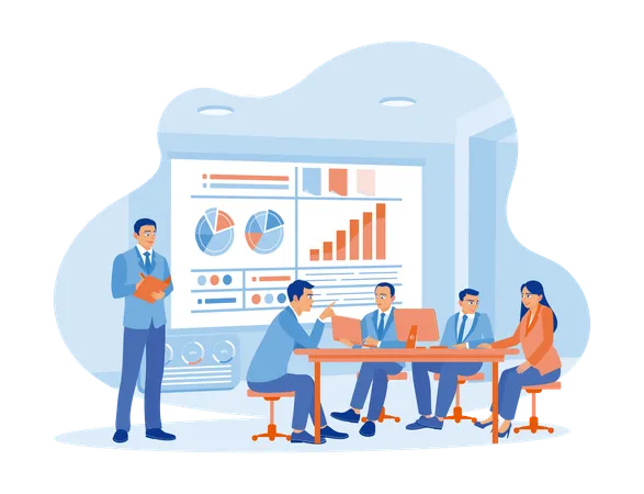 Manager leads meetings with business team  Illustration