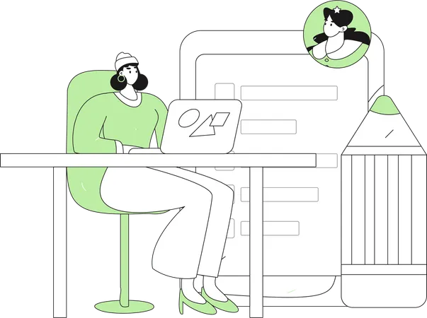 Manager looking at Virtual Job Application  Illustration