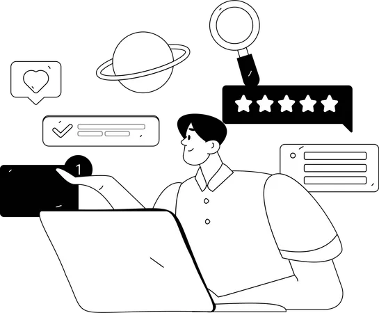 Manager looking at Virtual Job Application  Illustration