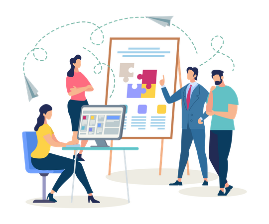 Manager Making Presentation of Co-working and problem solving Illustration