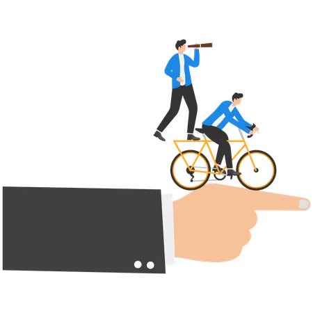 Manager Pointing To The Team To Success Concept Business Riding Bicycle Vector Illustration Illustration