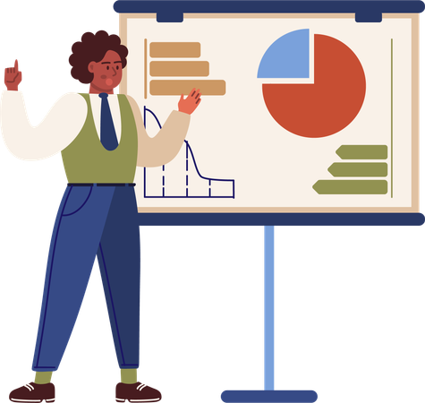 Manager presents business analysis data on board  Illustration