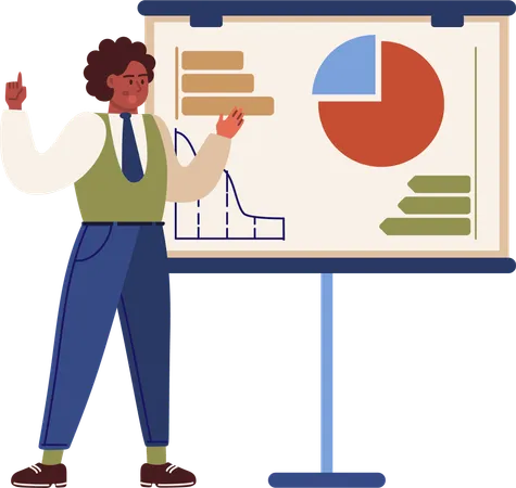 Manager presents business analysis data on board  Illustration