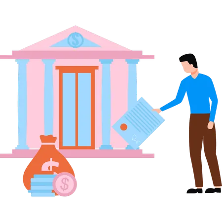 A Boy Is Holding A Bank Document Illustration
