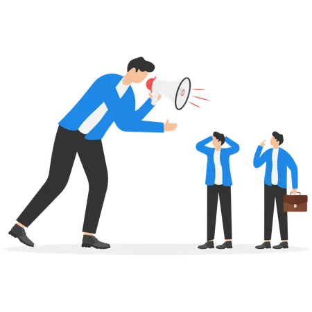 Manager screaming on the megaphone on a man colleague  Illustration