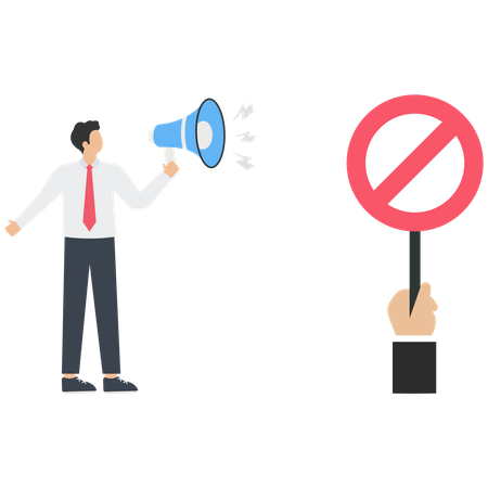 Manager show prohibition sign to a businessman and megaphone  Illustration