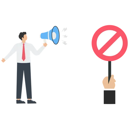 Manager show prohibition sign to a businessman and megaphone  Illustration