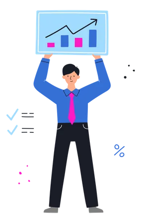 Businessman With Graph Manager Showing The Success Business Analysis Concept Flat Style Vector Illustration Illustration