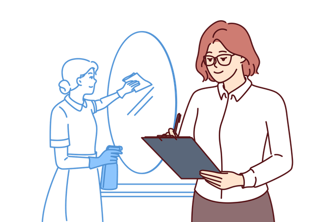 Manager supervises housekeeping services  イラスト