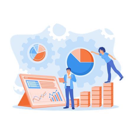 Manager und Assistenten analysieren Geschäftsdaten  Illustration