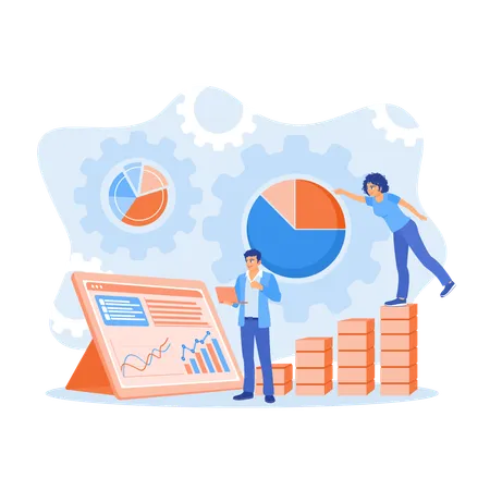 Manager und Assistenten analysieren Geschäftsdaten  Illustration