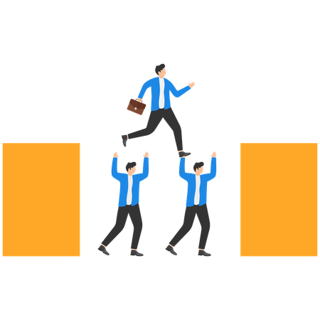 Manager using his staff as stepping to across  Illustration