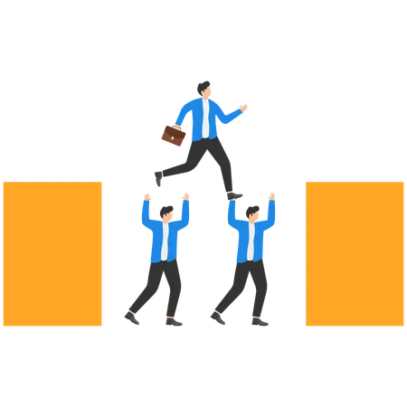 Manager using his staff as stepping to across  Illustration