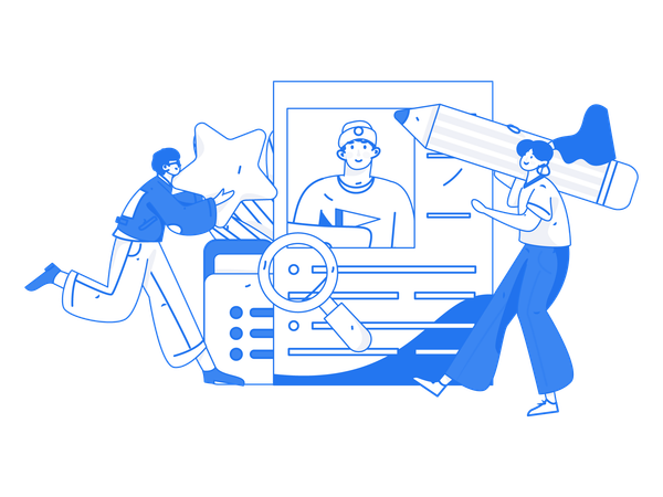 Manager views employee profile  Illustration