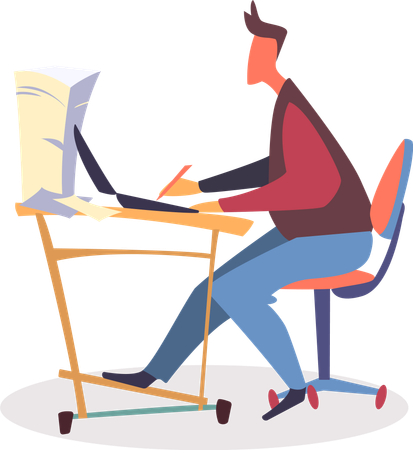 Manager working at office with paper stack  Illustration