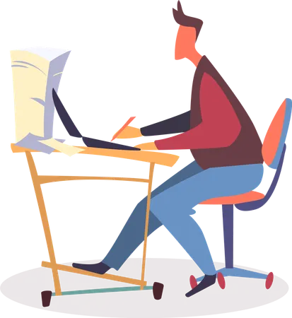 Manager working at office with paper stack  Illustration